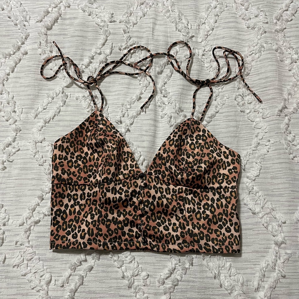 UO tie strap cheetah print cami top